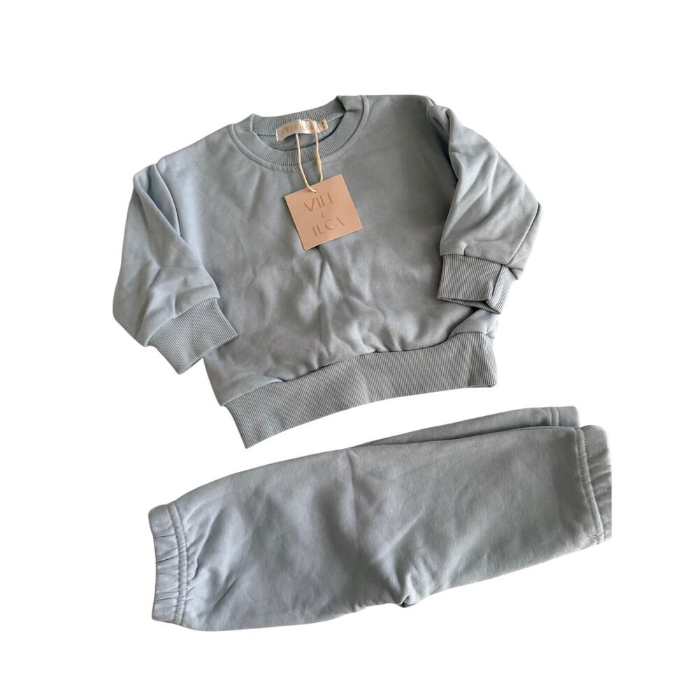 New Aziel & Luca Fleece Blue Two-Piece Baby Sweatsuit Set